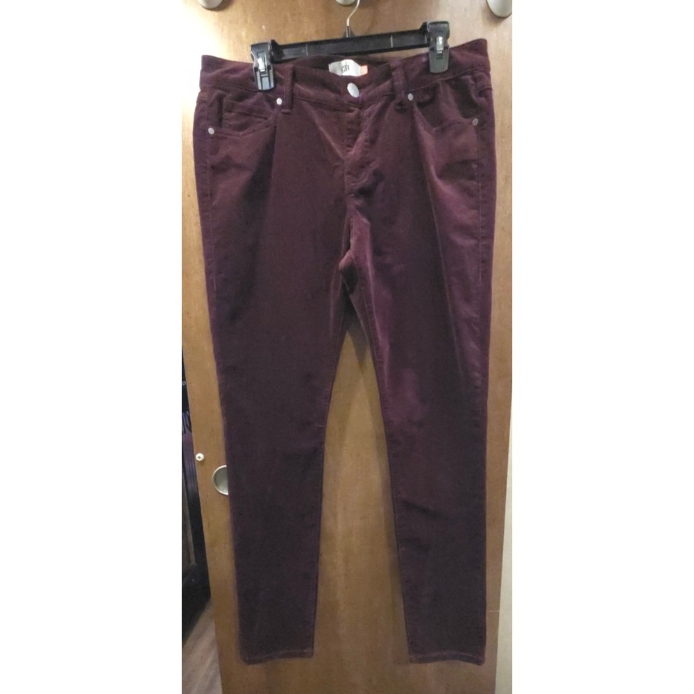 Cabi Skinny Jeans Size 12 Burgundy Corduroy Plum Wine 5-Pocket Pants 9in Rise